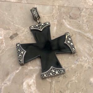 Marcacite cross jewelry pendant necklace silver goth medieval